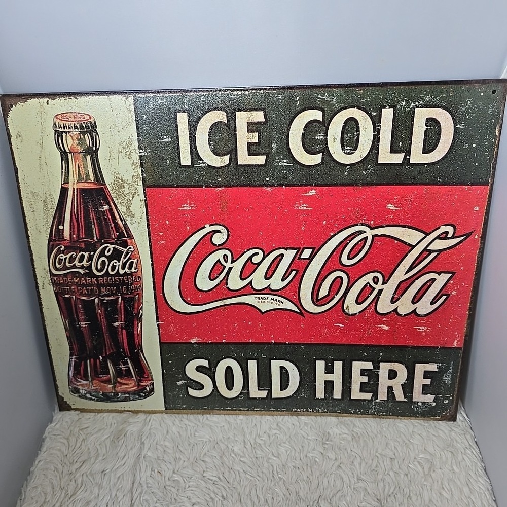 Retro Repop Coke‎ Coca Cola Sold Here Tin Sign 1916 Bottle Drink Ad Wall Decor